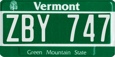 VT license plate ZBY747