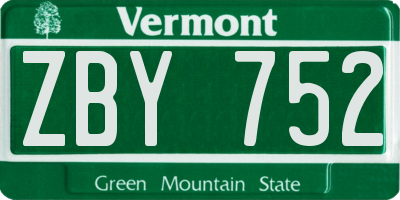 VT license plate ZBY752