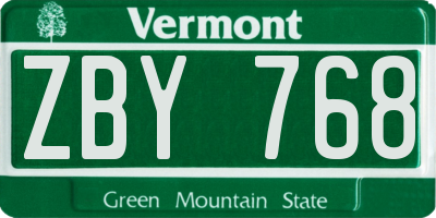VT license plate ZBY768
