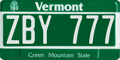 VT license plate ZBY777