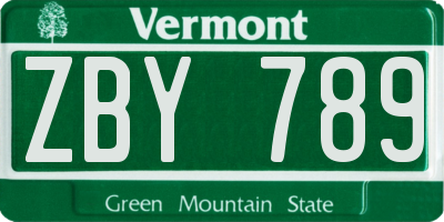 VT license plate ZBY789