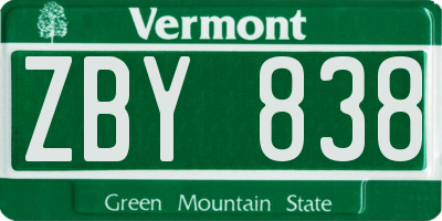 VT license plate ZBY838
