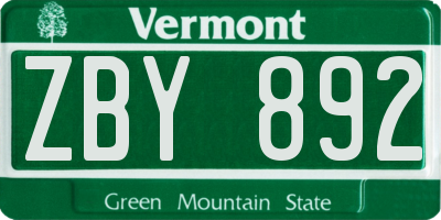 VT license plate ZBY892