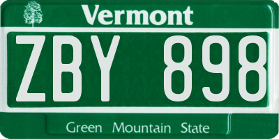 VT license plate ZBY898