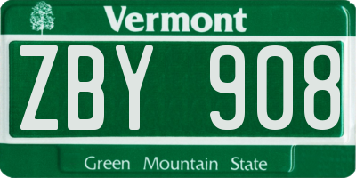 VT license plate ZBY908