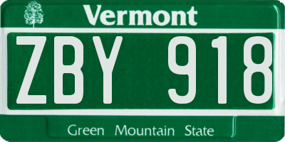VT license plate ZBY918