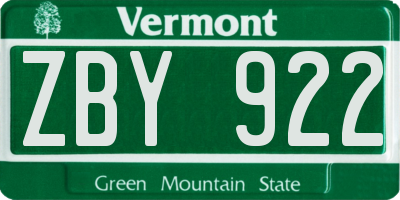VT license plate ZBY922