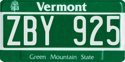 VT license plate ZBY925