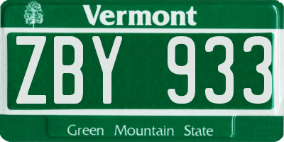 VT license plate ZBY933