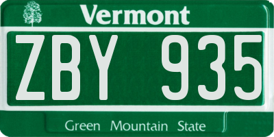 VT license plate ZBY935