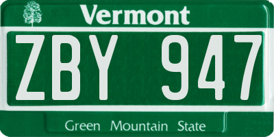 VT license plate ZBY947