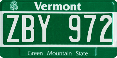 VT license plate ZBY972