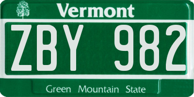 VT license plate ZBY982