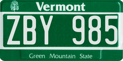 VT license plate ZBY985