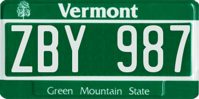 VT license plate ZBY987