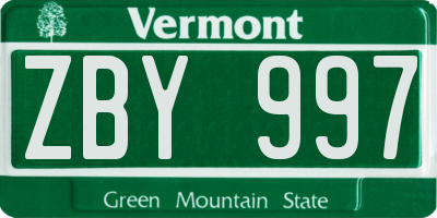 VT license plate ZBY997