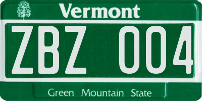 VT license plate ZBZ004