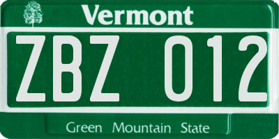 VT license plate ZBZ012