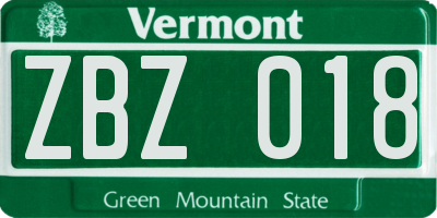 VT license plate ZBZ018
