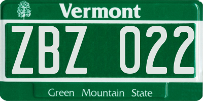 VT license plate ZBZ022