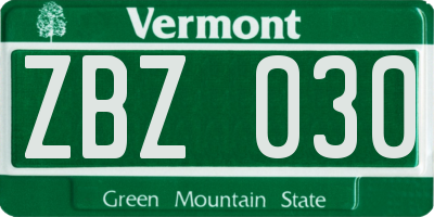 VT license plate ZBZ030