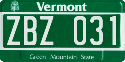 VT license plate ZBZ031