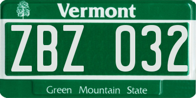 VT license plate ZBZ032