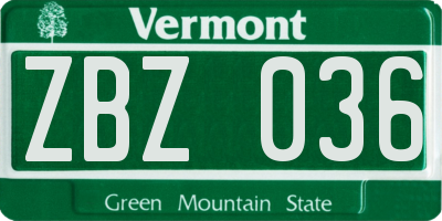 VT license plate ZBZ036