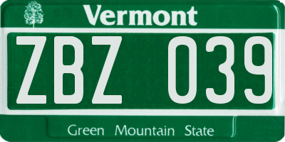 VT license plate ZBZ039