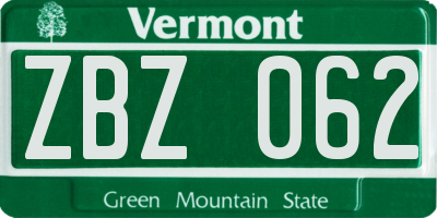 VT license plate ZBZ062