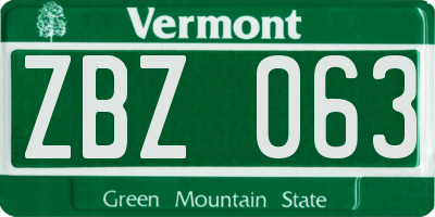 VT license plate ZBZ063