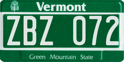 VT license plate ZBZ072