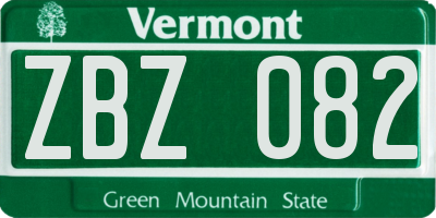 VT license plate ZBZ082