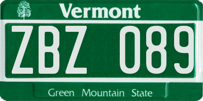 VT license plate ZBZ089