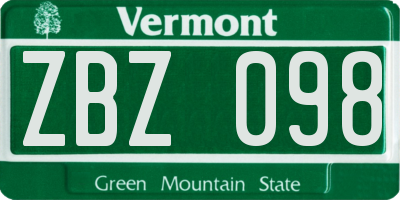 VT license plate ZBZ098