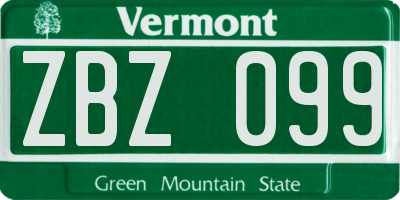 VT license plate ZBZ099