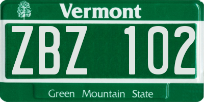 VT license plate ZBZ102