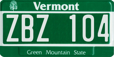 VT license plate ZBZ104