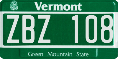 VT license plate ZBZ108