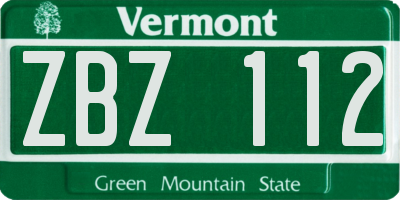VT license plate ZBZ112