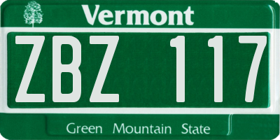 VT license plate ZBZ117