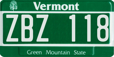 VT license plate ZBZ118