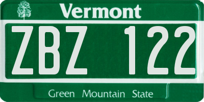 VT license plate ZBZ122
