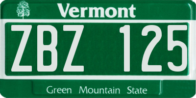 VT license plate ZBZ125