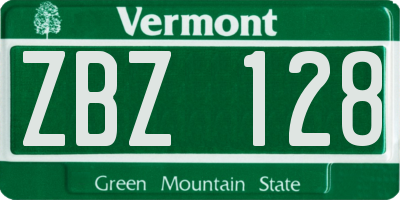 VT license plate ZBZ128