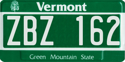 VT license plate ZBZ162