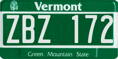 VT license plate ZBZ172