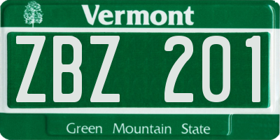 VT license plate ZBZ201