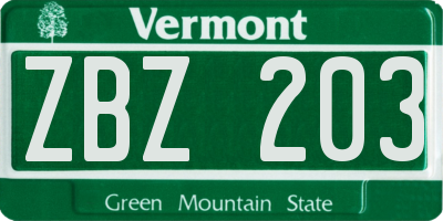 VT license plate ZBZ203