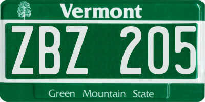 VT license plate ZBZ205